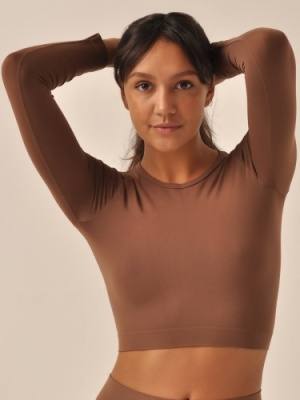 MY MA929 Crop top manica lunga Кроп-топ женский с длинным рукавом (S mokka)