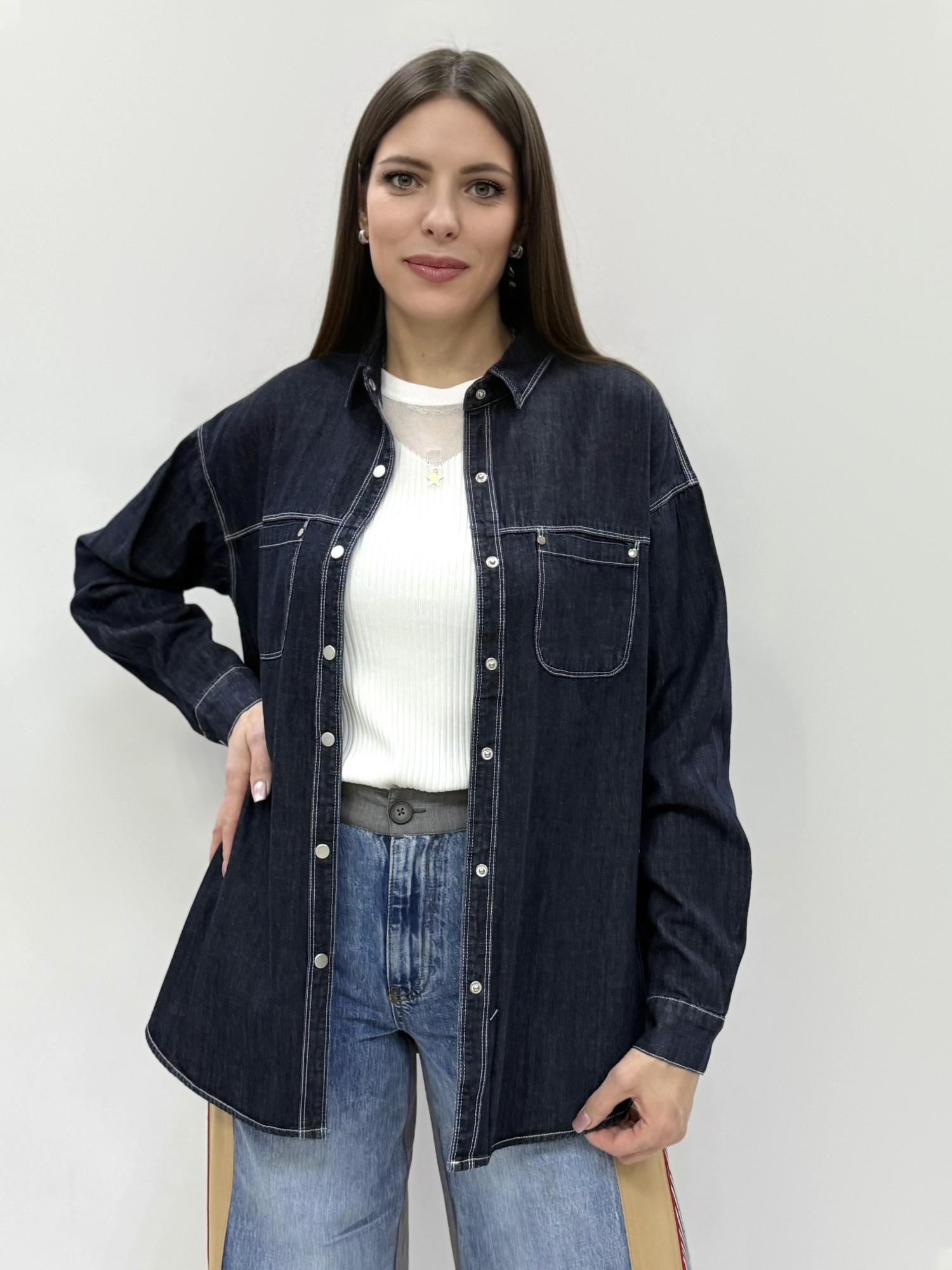 zhz 20211 рубашка женская джинсовая