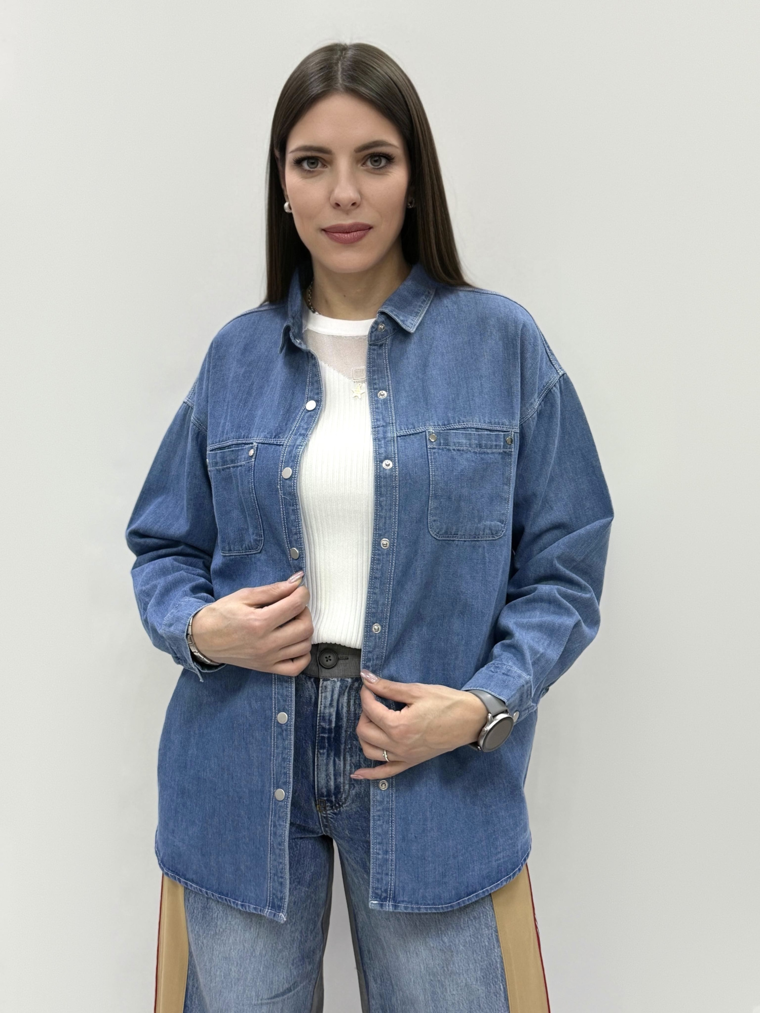 zhz 20211 рубашка женская джинсовая