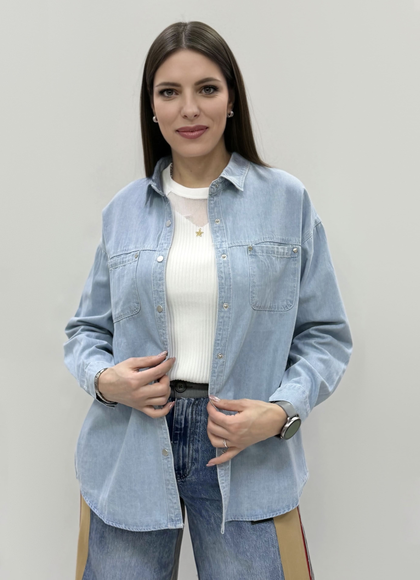 zhz 20211 рубашка женская джинсовая